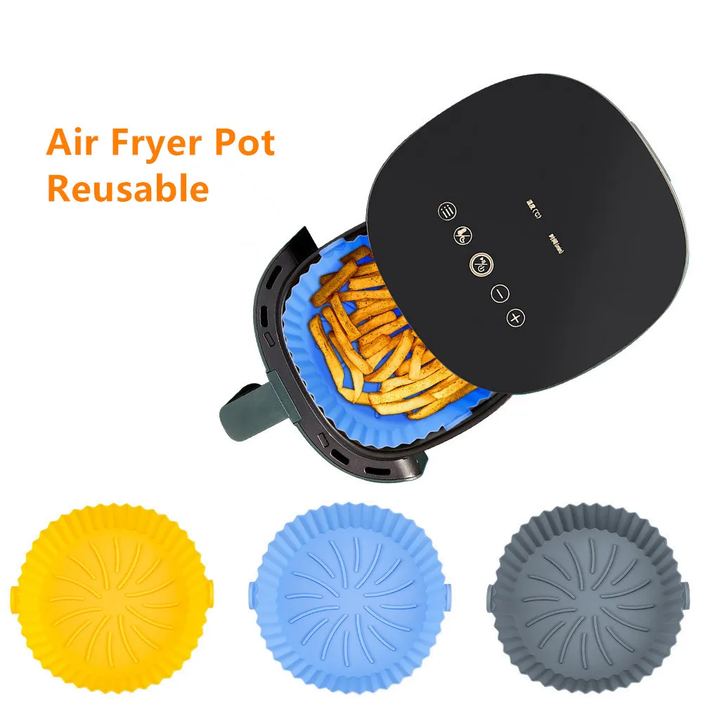 Saffron Cheap Silicone Air Fryer Pots Reusable Baking Tray Liners factory price round baking pans for air fryers