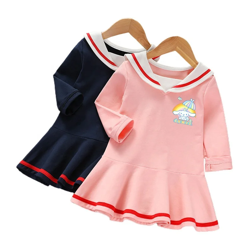 2024 Summer New Baby Girl Clothes Kid kawaii HK Cat Short Sleeved Lapel Dresses+Bag 2PCE Suit Children Fashion A-line skirt