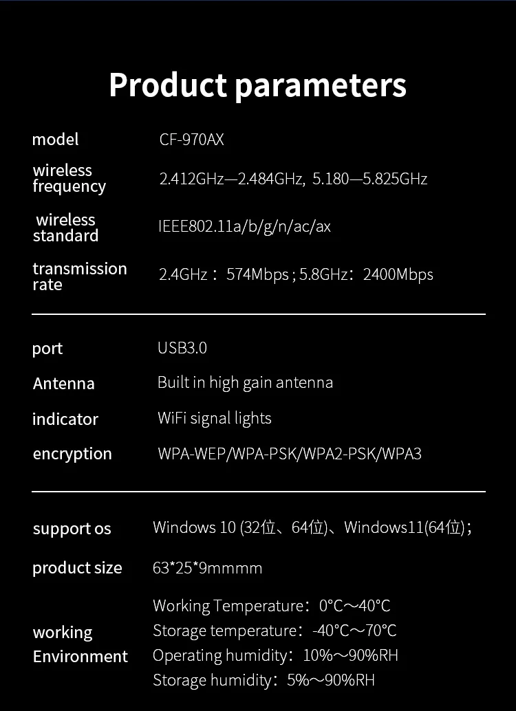 Factory direct sale Comfast CF-970AX WiFi Receiver 2.4G & 5G AX5400 High Speed USB3.0 Wireless Dongle Network Card WiFi6 Adapter