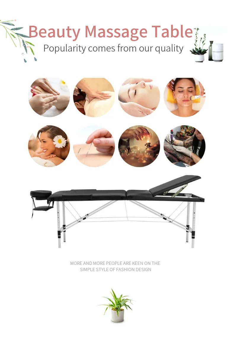 OEM Алюминиевая опора с регулируемой высотой, экологически чистые складные спа-салоны красоты, массажные столы и кровати с сумкой для переноски