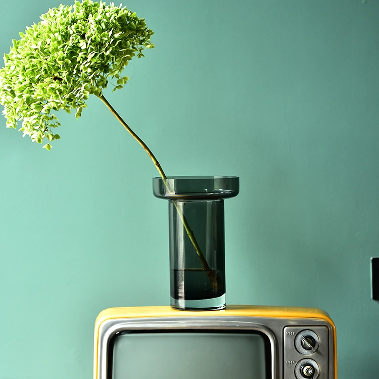 Bixuan Vases Grey Glass Flower Arrangement Vase Unique Wide Mouth Design Cylinder Tube Shape Table Decor Centerpiece Vases