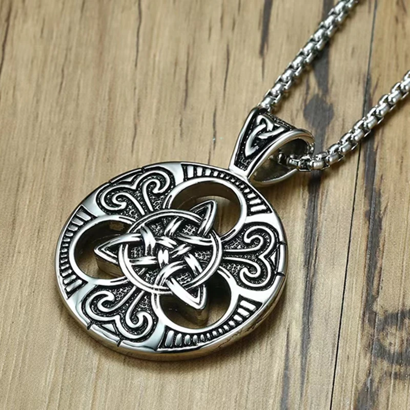 Custom Irish Celtic Knot Necklace Stainless Steel Double Side Solid Viking Cross Knot Pendants