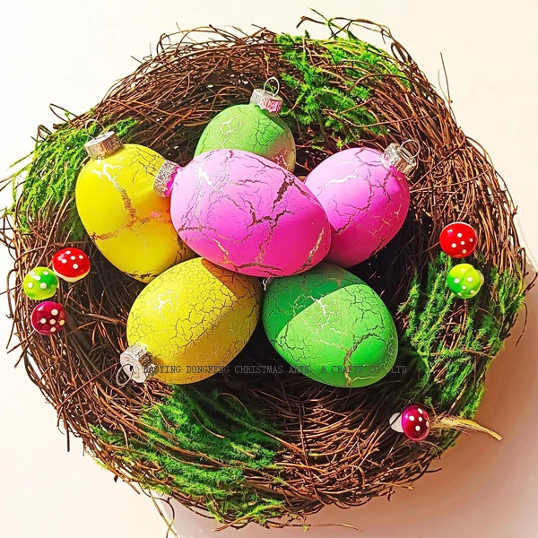Artificial Hand Painted Glass Egg Shaped Glass Easter Hanging Ornaments