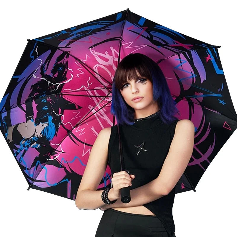 New Novelties Popular Custom Anime Jinx Umbrella With Logo Automatic Straight Stick Sombrillas Parapluie Parasol Umbrella