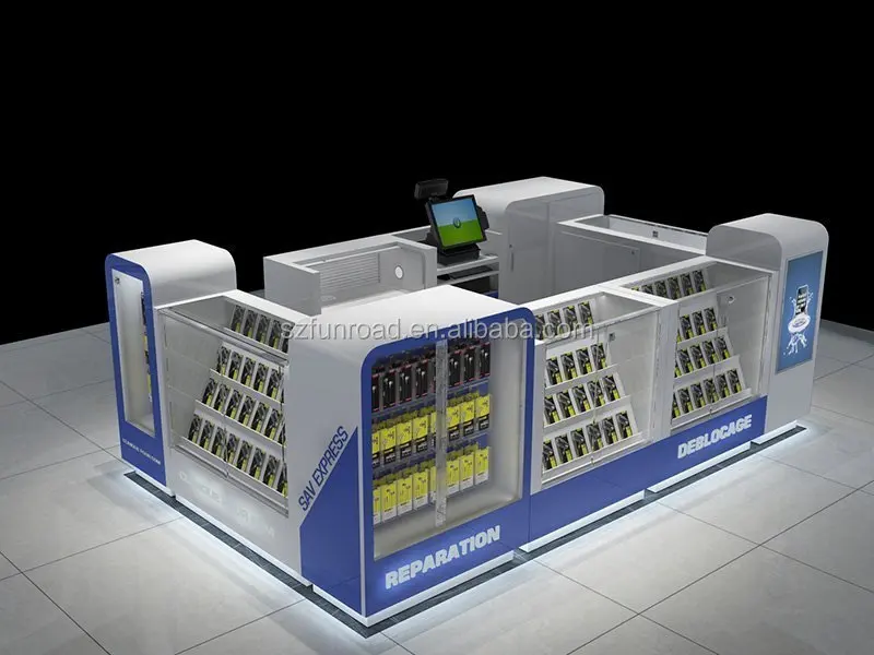 Mall Small Cell Phone Accessories Kiosk Of Cell phone Repair Kiosk & Retail Mobile Phone Case Wooden Showcase For Sale