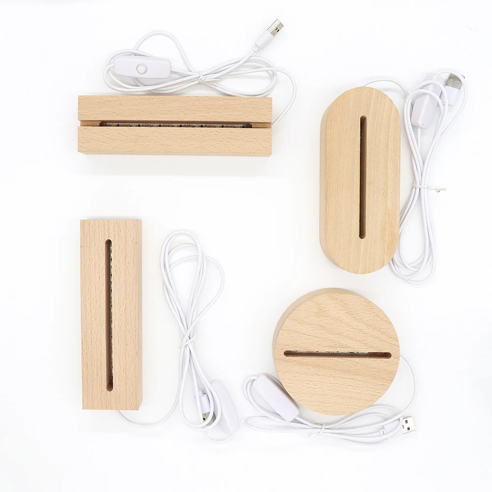 Wholesale wood led night light base wooden 3d led lamp base for 3D Illusion Night Light