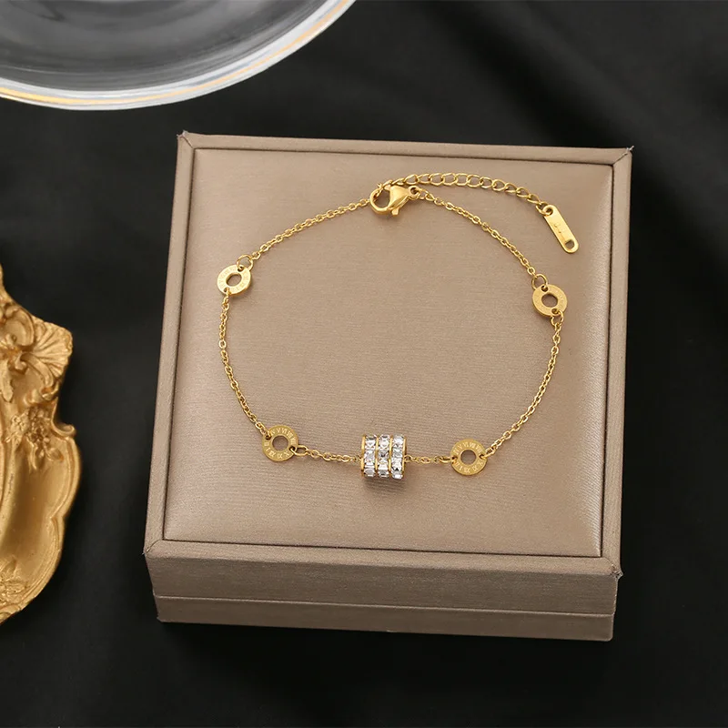 Fashion Transfer Beads Stainless Steel Jewelry Color-proof Bracelet Zircon Roman Circle Bracelet