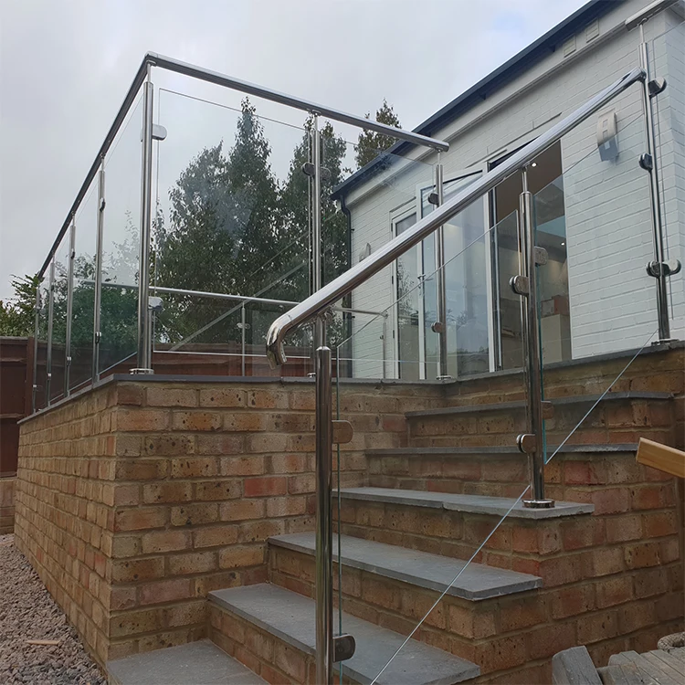 Interior exterior stair railing safety clear glass railing with poles