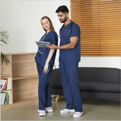 High-end polyester-cotton V-neck surgical gown hand-washing surgical nurse clothes split suit short sleeve custom wholesale