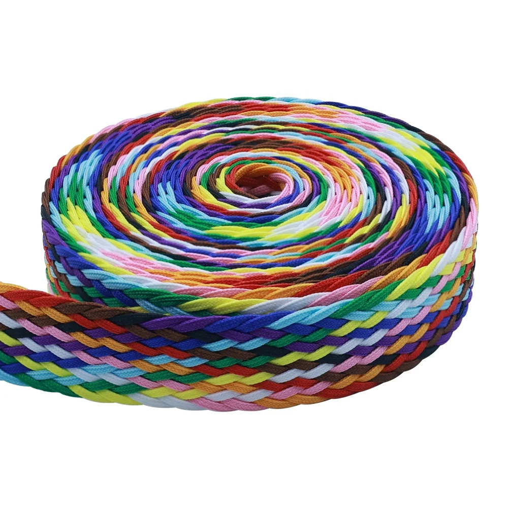 Custom textile accessories colorful hollow rope ribbon tape 20mm polyester braided webbing for watch bag strap