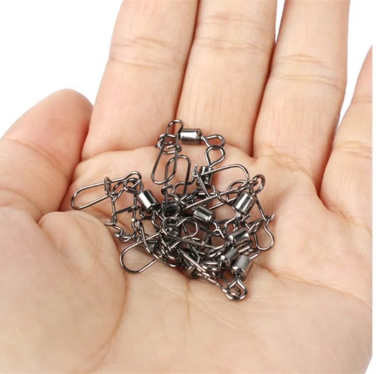 In Store Stainless Steel Connector Bait Spinner Fishing Lure Rolling Swivel With Fast Lock Snap Hook Rotating