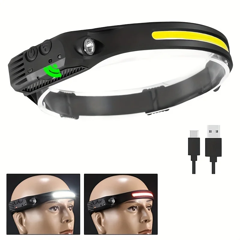 USB Rechargeable COB Headlamp Multifunctional LED Light Source Outdoor Night Running Camping Fishing Strong Light Tail Red Light