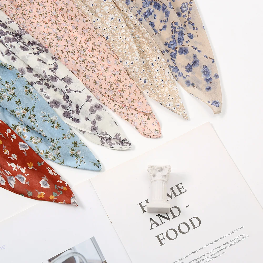 2022 spring and summer new Malaysian turban pearl chiffon little flower printed yarn scarf silk headscarf