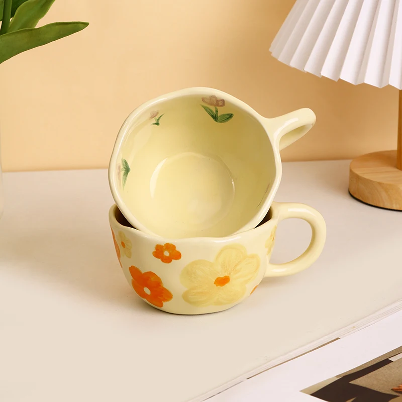 Nordic customization ins mug Coffee mug  Yellow flower Coffee ceramic porcelain cup mug set
