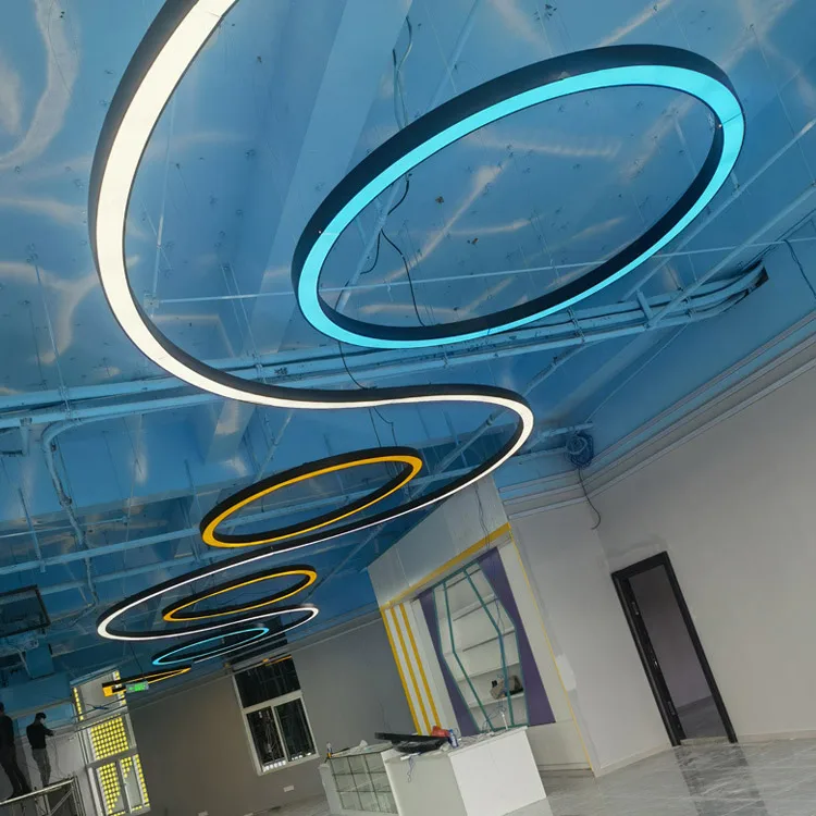 Round RGB pendant light 600mm 800mm Circle Ring Led Hanging lamp Circular linear light for Gym Game Room