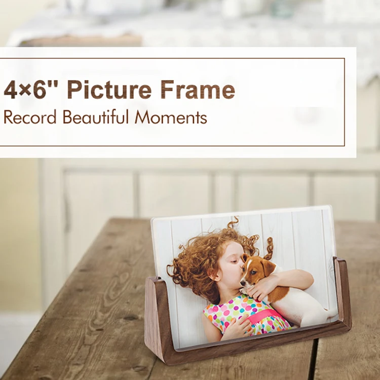 Horizontal Vertical 4*6 Picture Frame Rustic Wooden Photo Frames with Walnut Wood Base and High Definition Acrylic Covers