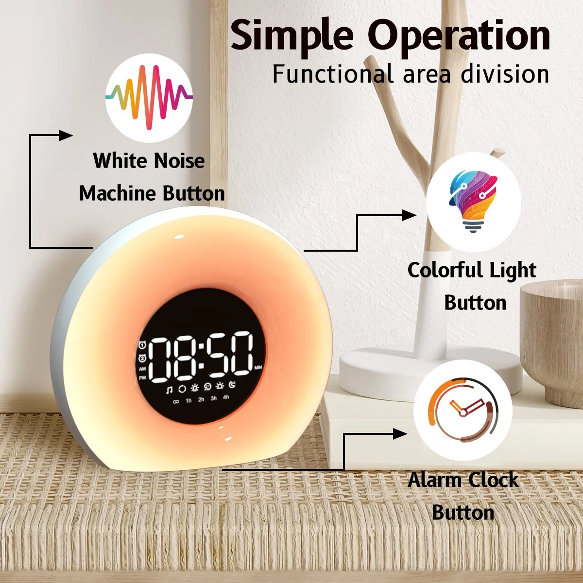 High Quality Snooze Sunrise Alarm Sunshine Bedside Clock With Wake-up Light