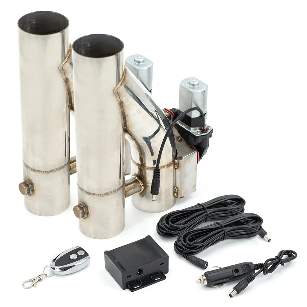 2Pcs Stainless Steel Double Valve Exhaust Cutout Pipe Muffler Bypass Exhaust Trim Down Tube Wireless Remote Controller