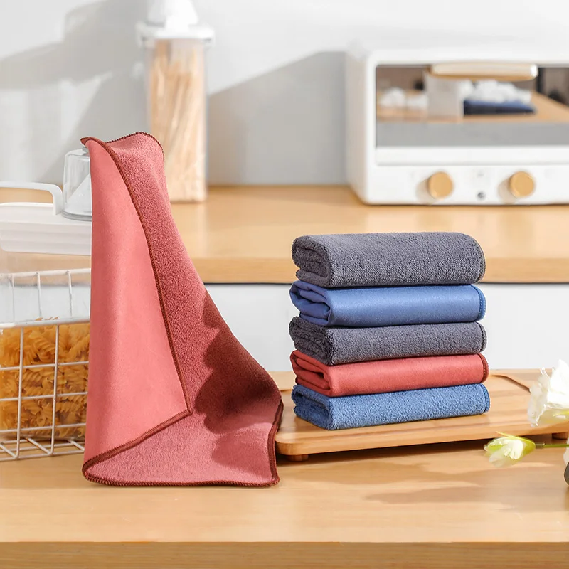 Durable Kitchen Washcloth Reusable Microfiber Kitchen Cloth Scrub Non Scratch Lint-Free & Streak-Free Kitchen Towels 3 colors