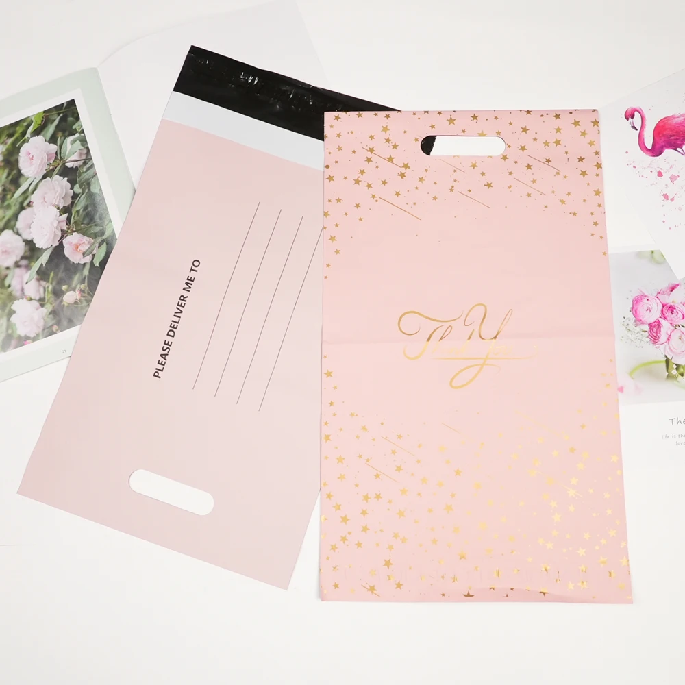 2024 custom brand logo Ploy bag black pink courier bag size 25.5*33+4cm  with handle for clothing