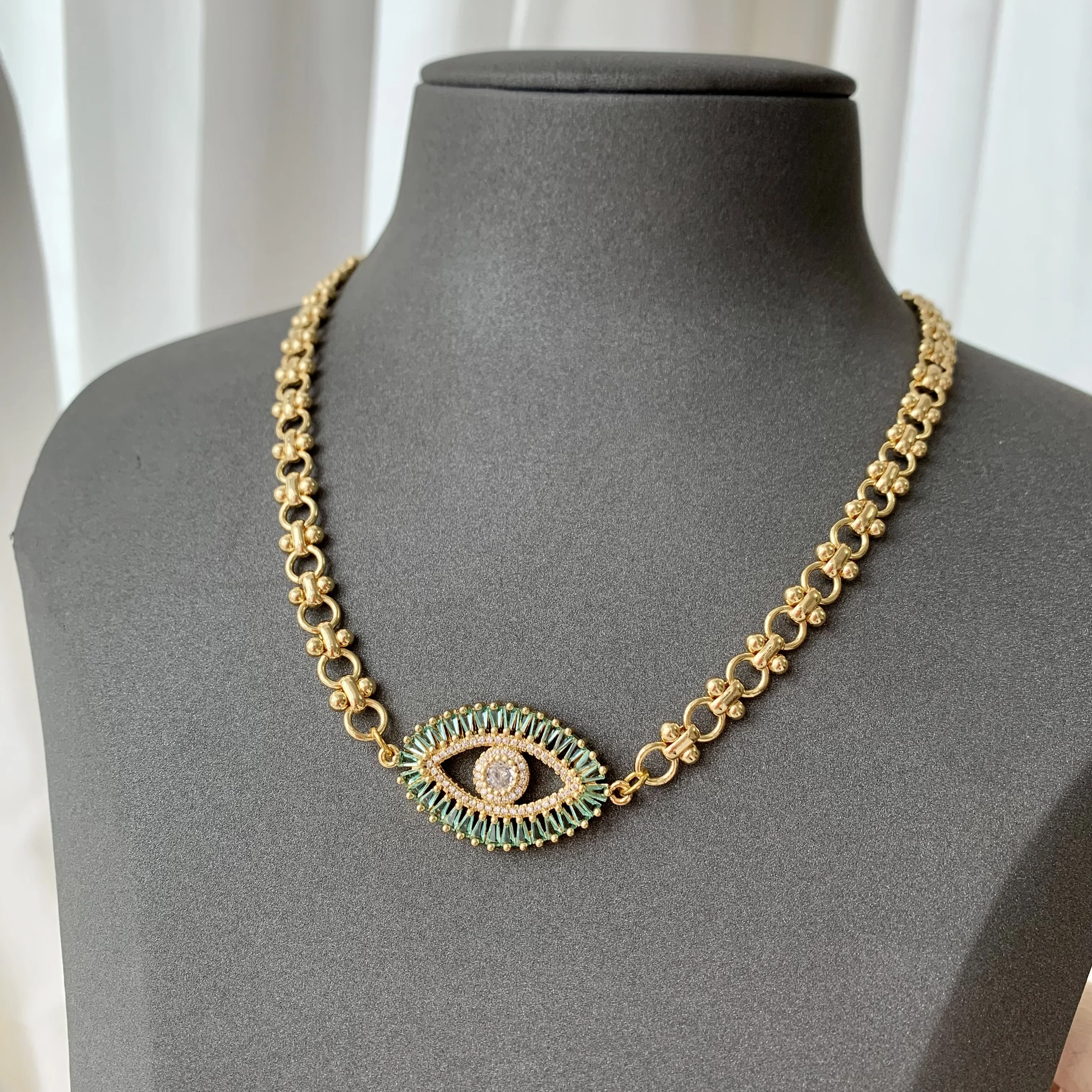 LS-C2717 Exclusive Enamel Chain Necklace Fine Jewelry   Freshwater Pearl Necklace for Women Turkey Eye   Necklace