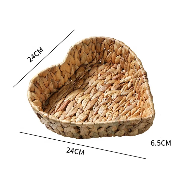 wholesale heart shape household gift box mental frame water hyacinth woven basket storage organizer 27x27x8cm