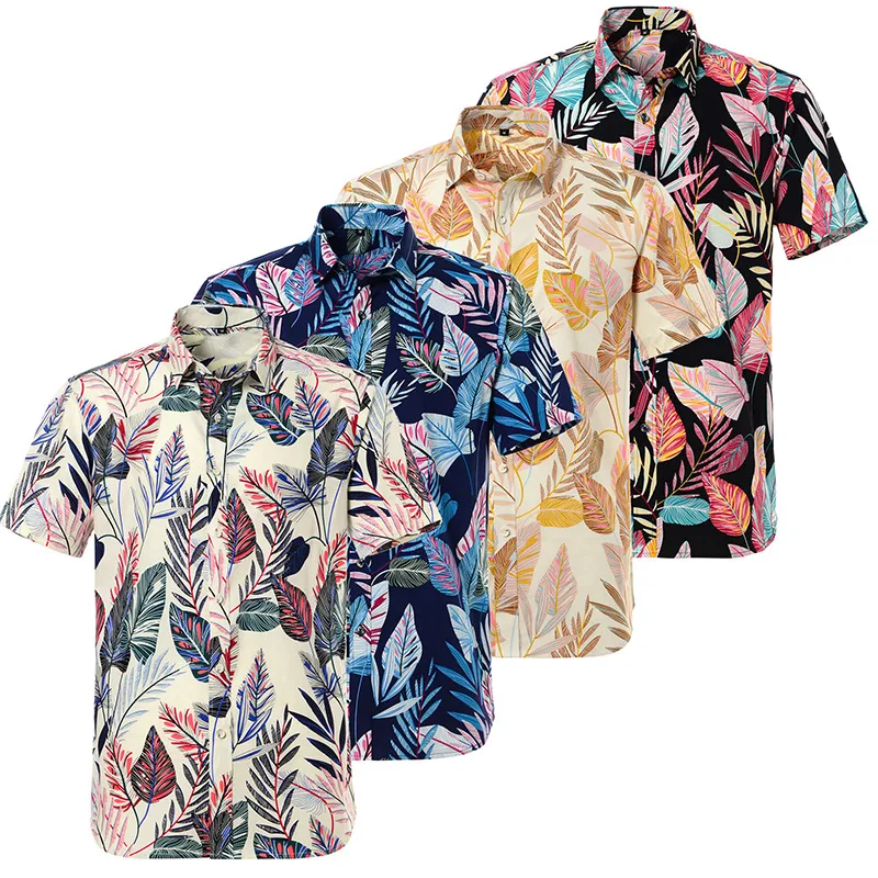 Vintage turn-down collar hawaiian beach compression all over print shirts for men