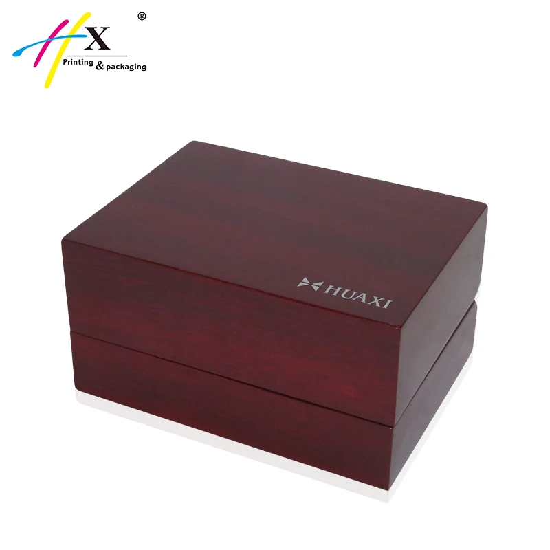 Коробка под заказ Красная деревянная коробка для часов с логотипом из серебряной фольги