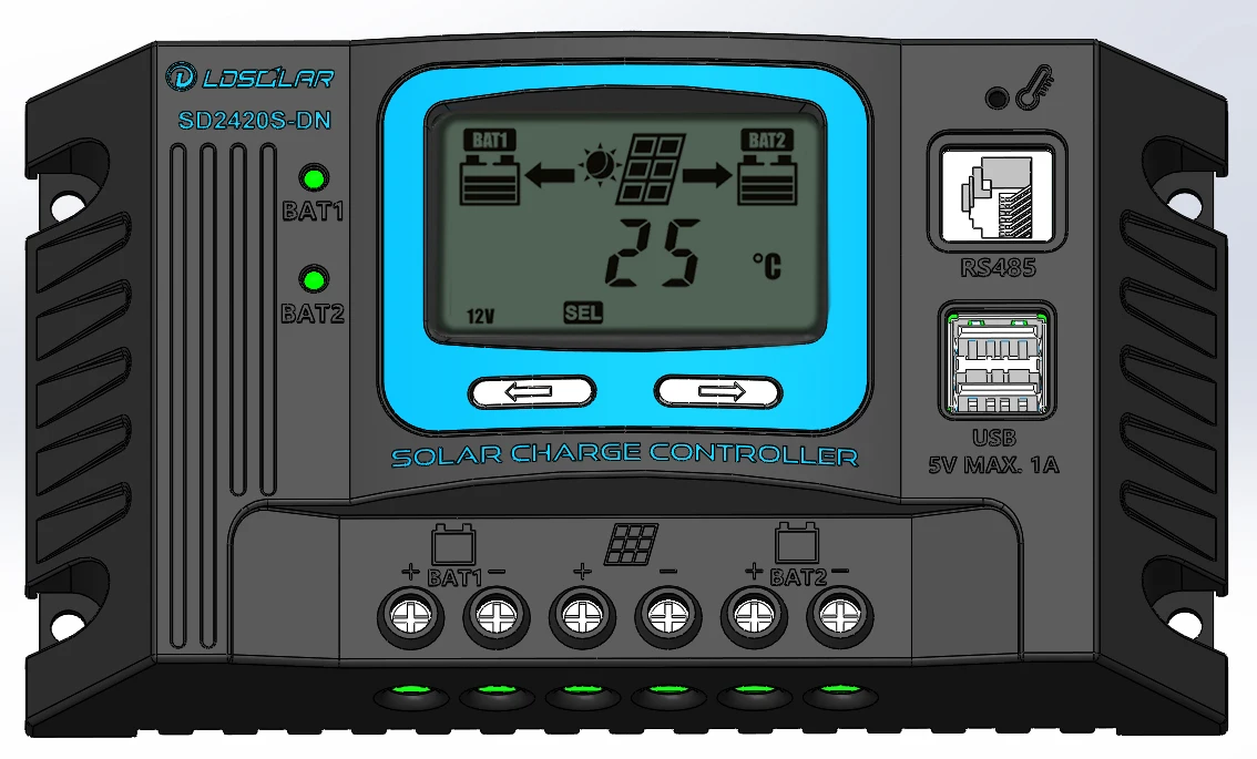 Professional factory Real-time Energy Statistics Function Common Negative duo battery solar controller charger
