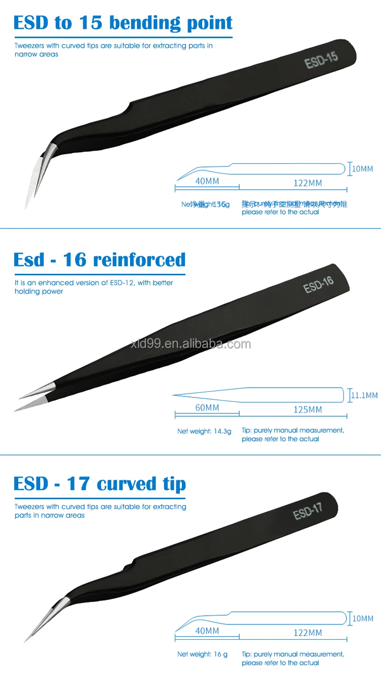 Wholesale Multiple Types Anti Static Precision Black Stainless Steel Tweezer