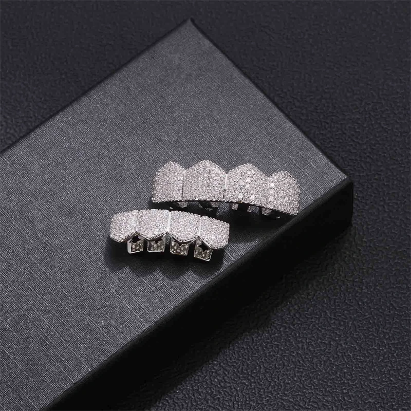 18k позолоченный набор зубьев Grillz 4 зуба со льдом Алмазный Набор 2023 новые модные ювелирные украшения для тела в стиле панк