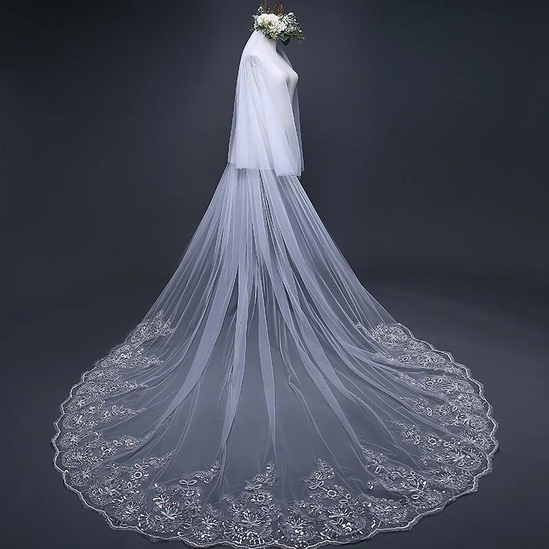 Cathedral Wedding Veils Long Lace Edge Bridal Veil Comb Wedding Accessories Bride Veils