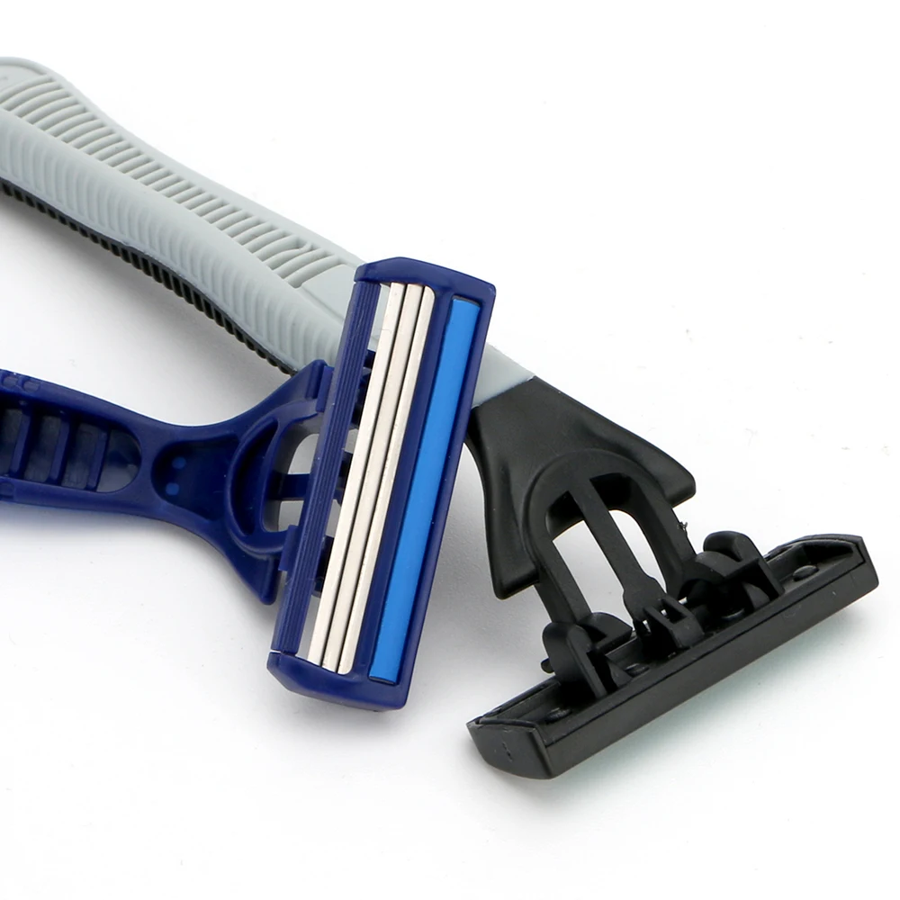 Triple Blade Disposable razor with Long Rubber Handle for Wet Body Shaving