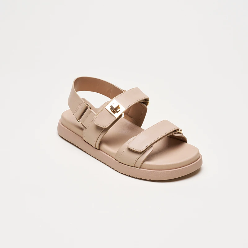 Wholesale Beach Summer Comfort Adjustable Double Strap Slip on Open Toe Pu Leather Ladies Women Flat Sandals