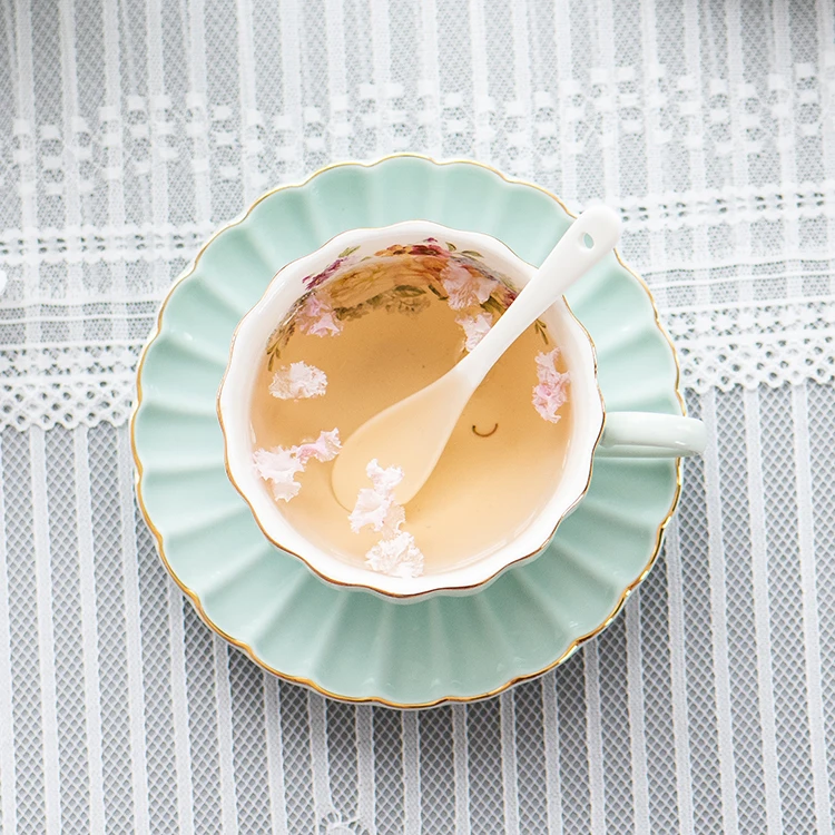 High quality porcelain flower shape gold rim decor custom color ceramic turkish coffee cups saucers tea cup sets