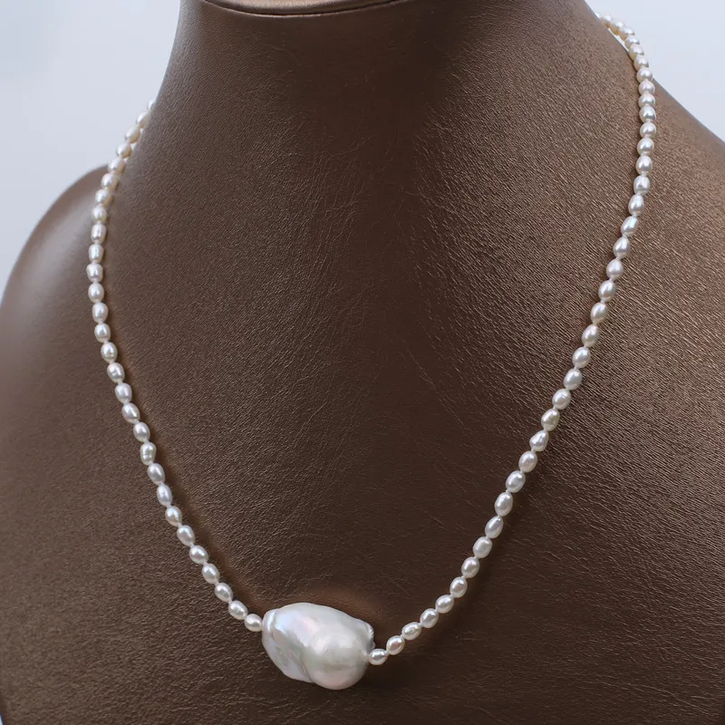 Simple jewelry nice luster 3-4mm tiny freshwater culture pearl chain necklace baroque