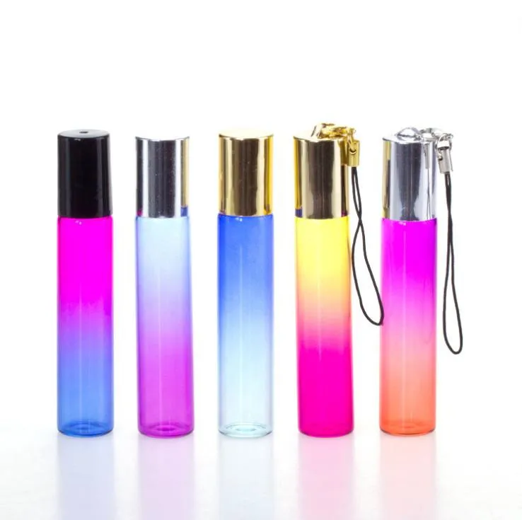 in stock, 10ml ombre glass roll on Pendant bottle with key chain lid for essential oil and perfume