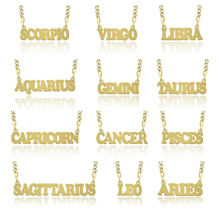 Stainless steel hip hop cuban chain bisuteria zodiac gold plated necklace kolye