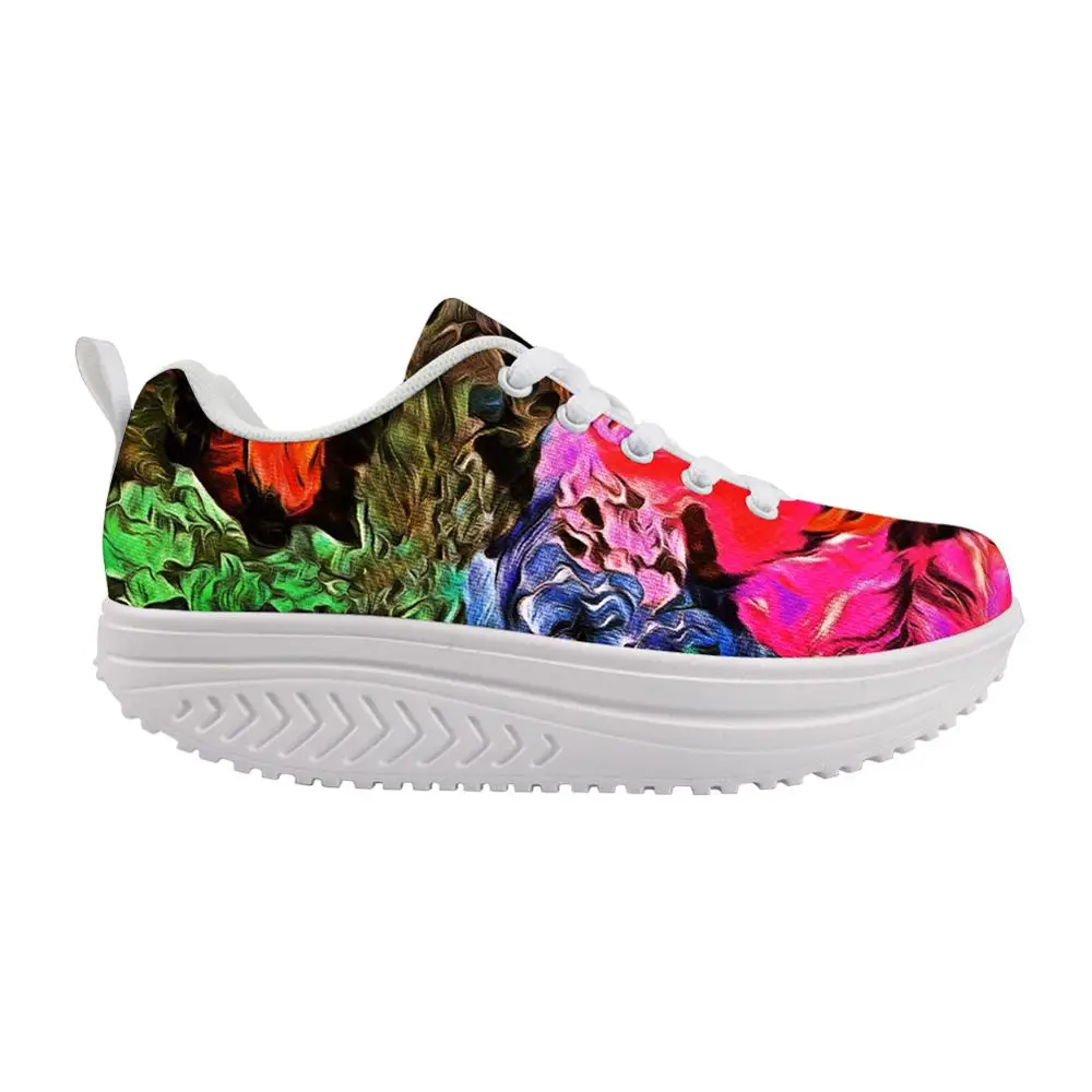 THIKIN Colorful Printed Women Swing Sneaker Anti Slip Soft Tenis Shoes Fashion Breathable Platform Shoes Lace Up Walking Shoes