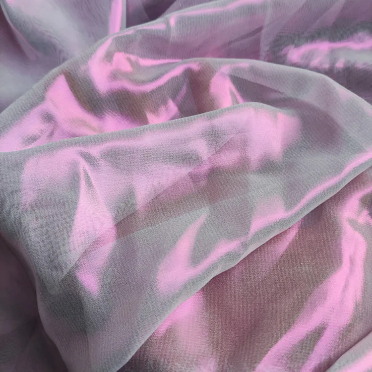 Wholesale Satin Shinny Liquid 100 Polyester Crystal Laser Pleated Metallic Foil Coated Silk chiffon Fabric