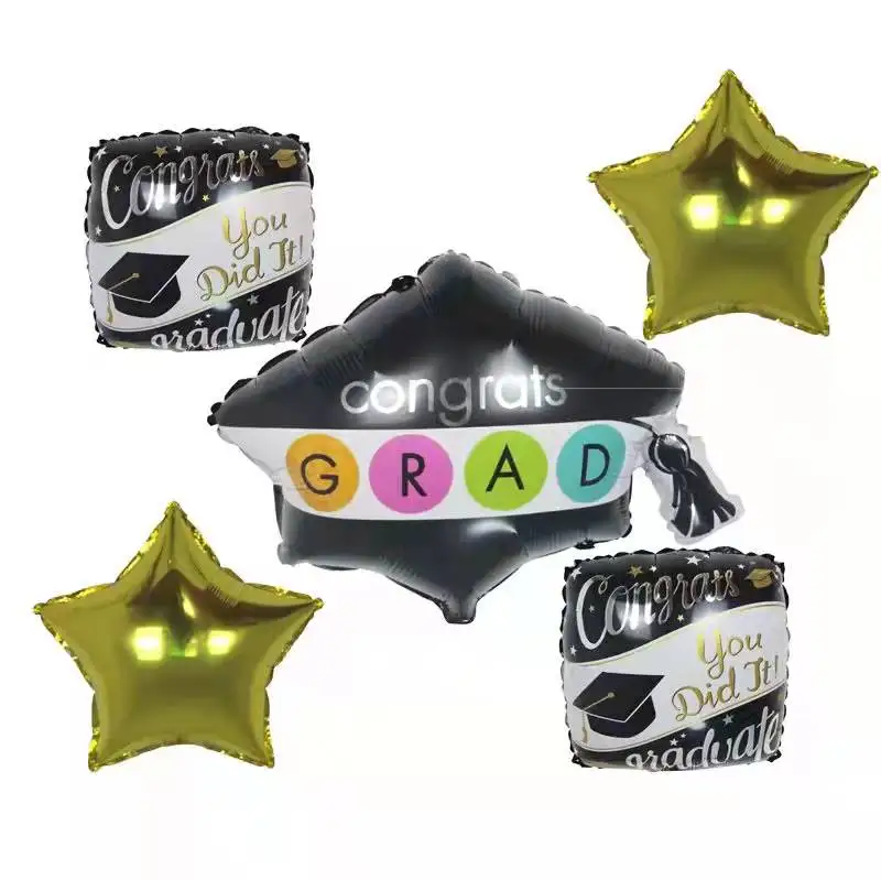 5 Pack Aluminum Graduation Suit Balloons 41 Inch Grad Grad Clothes Round Stars Holiday Supplies Welcome Party Decorations