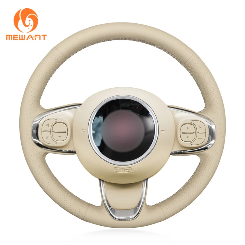 MEWANT For Fiat 500 2015-2021 / 500C 2016-2021 Best Ladies Car Steering Wheel Cover Beige Leather Factory Wholesale Price