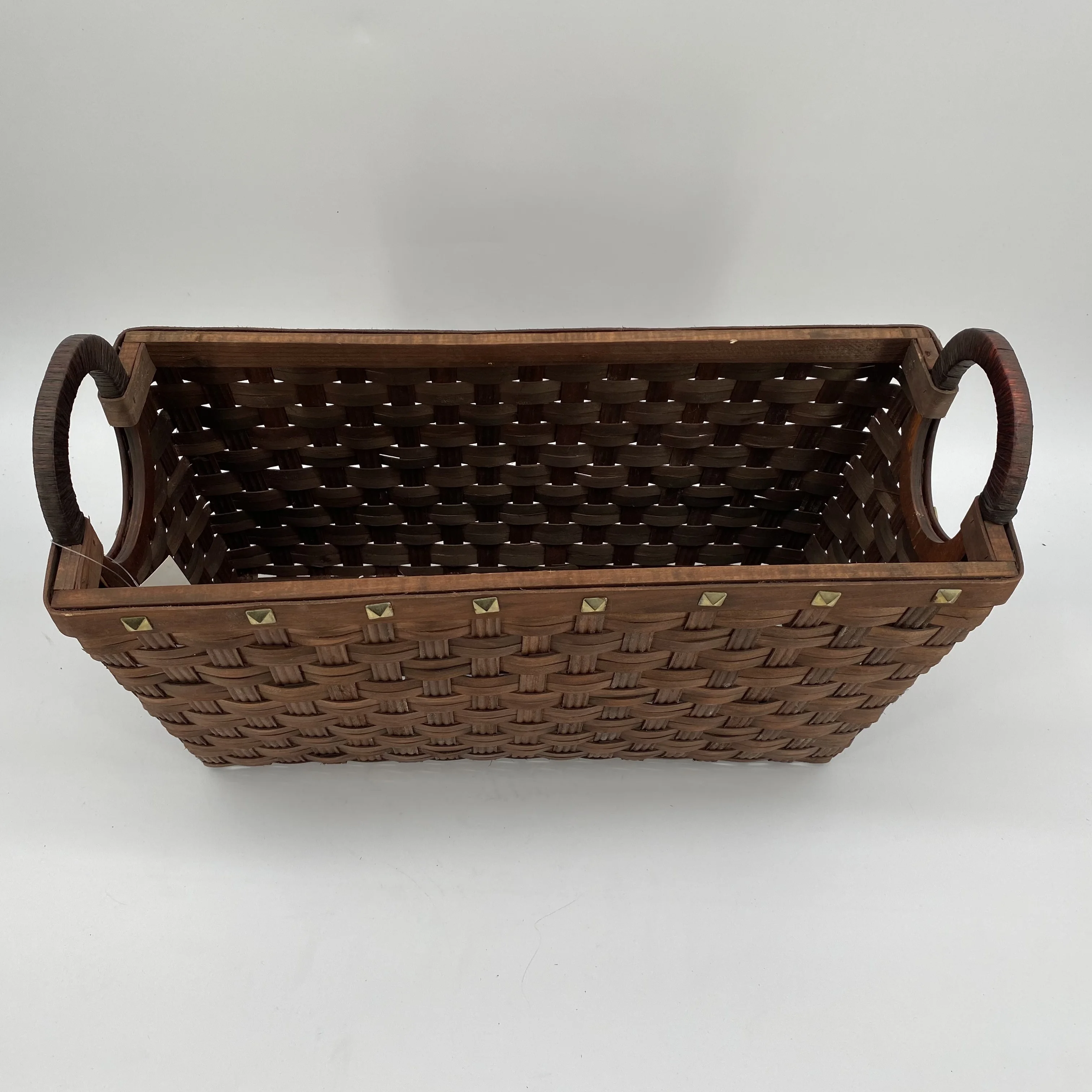 100% Handmade Weave Basket Rectangle Two Color Yellow and Brown Wicker Vegetable Storage Basket