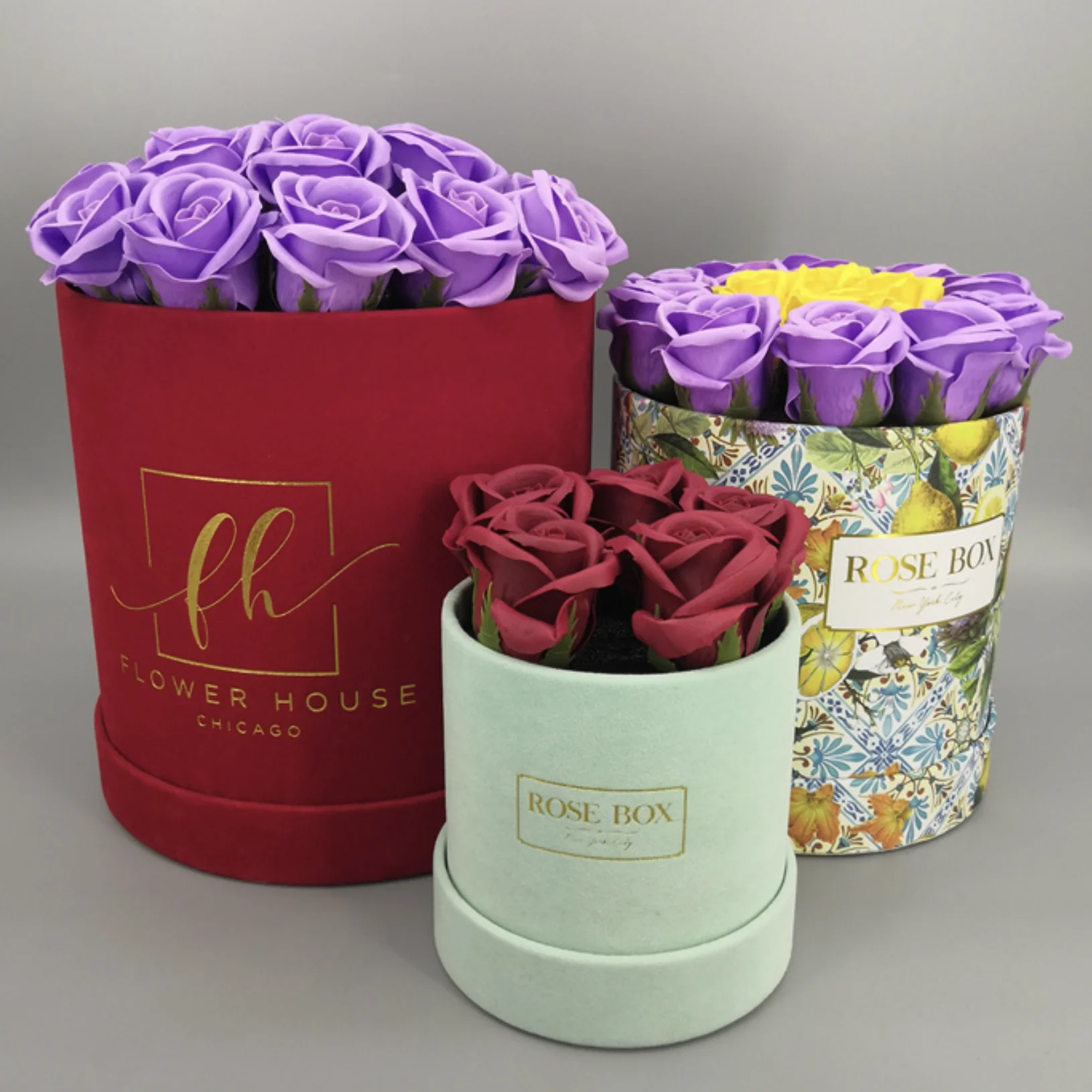 Luxury round shaped white velvet gift box suede rose box velvet flower packaging boxes