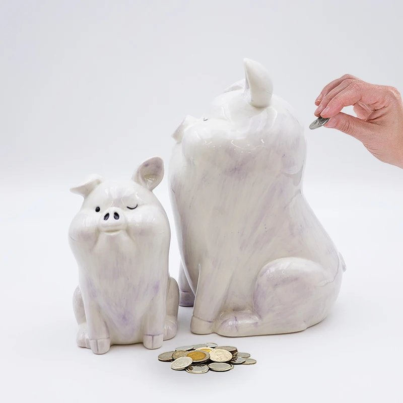 Wholesale kids for birthday gift piggy bank custom children cute white ceramic pig shape money and coin piggy bank