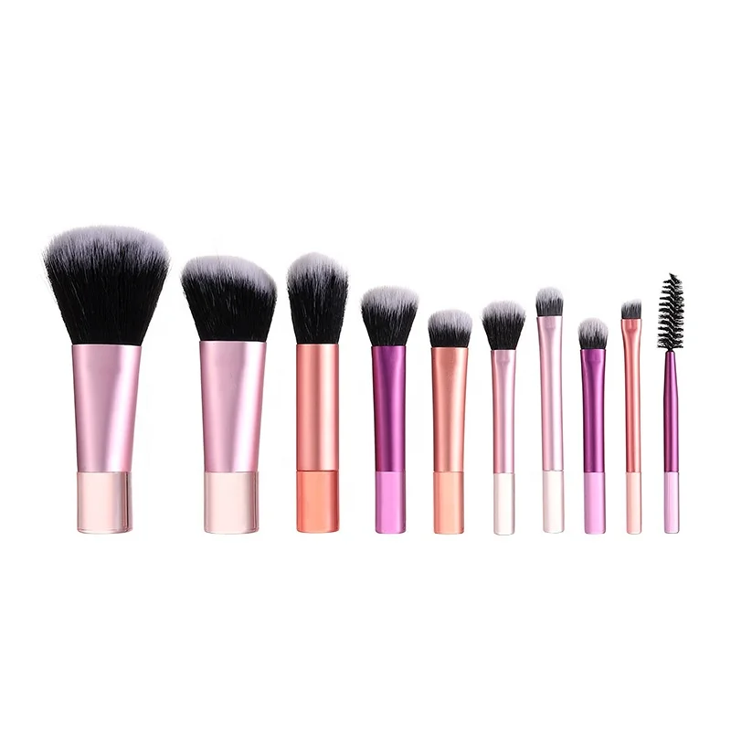 Portable Travel Makeup Brush Set Crystal Handle 10pcs Easy-taken Mini Full Complete Function Makeup Brushes Kit with Brush Pouch