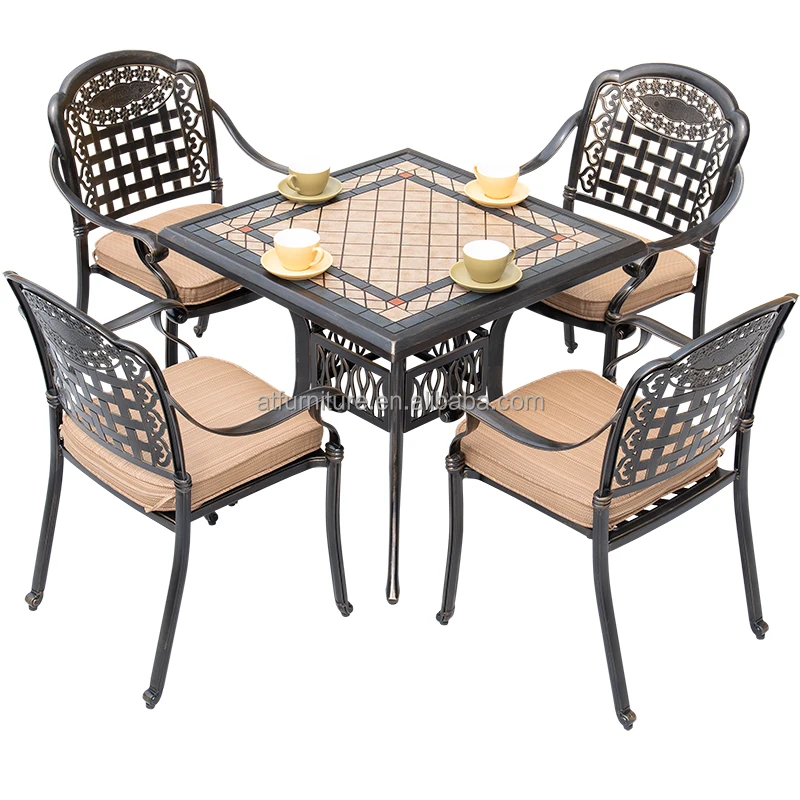 Wholesale Custom Traditional Square Patio Furniture Cast Aluminum Garden Dining Chair and Dining Table Set