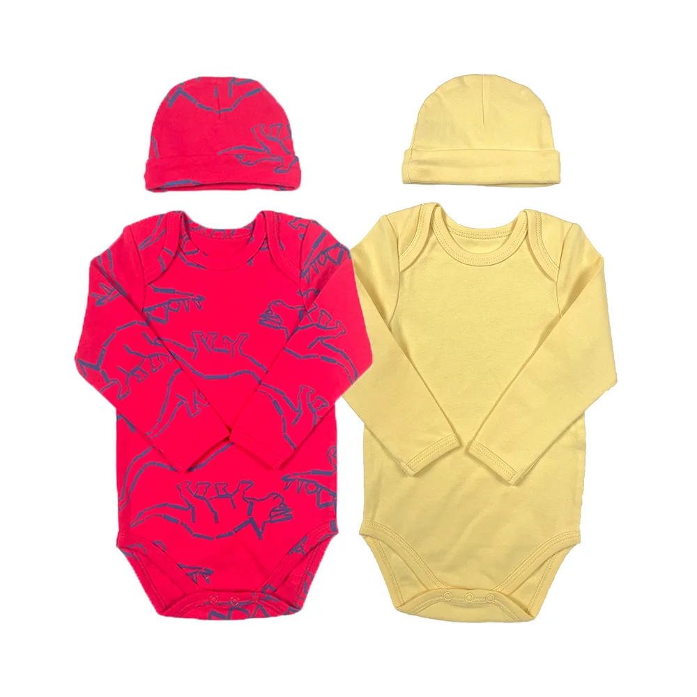 Support OEM ODM Toddlers Long Sleeve Boys Clothing Rompers Wholesale Organic Cotton Baby Bodysuit With Cap