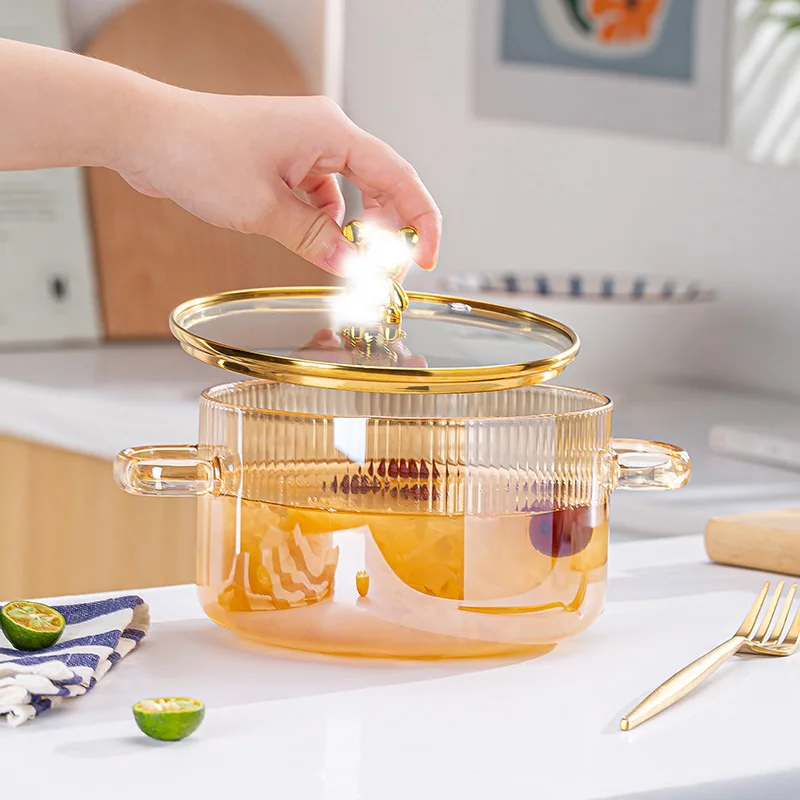 Glass kitchen cookware heat resistant clear glass cooking soup pot on stove for cooking