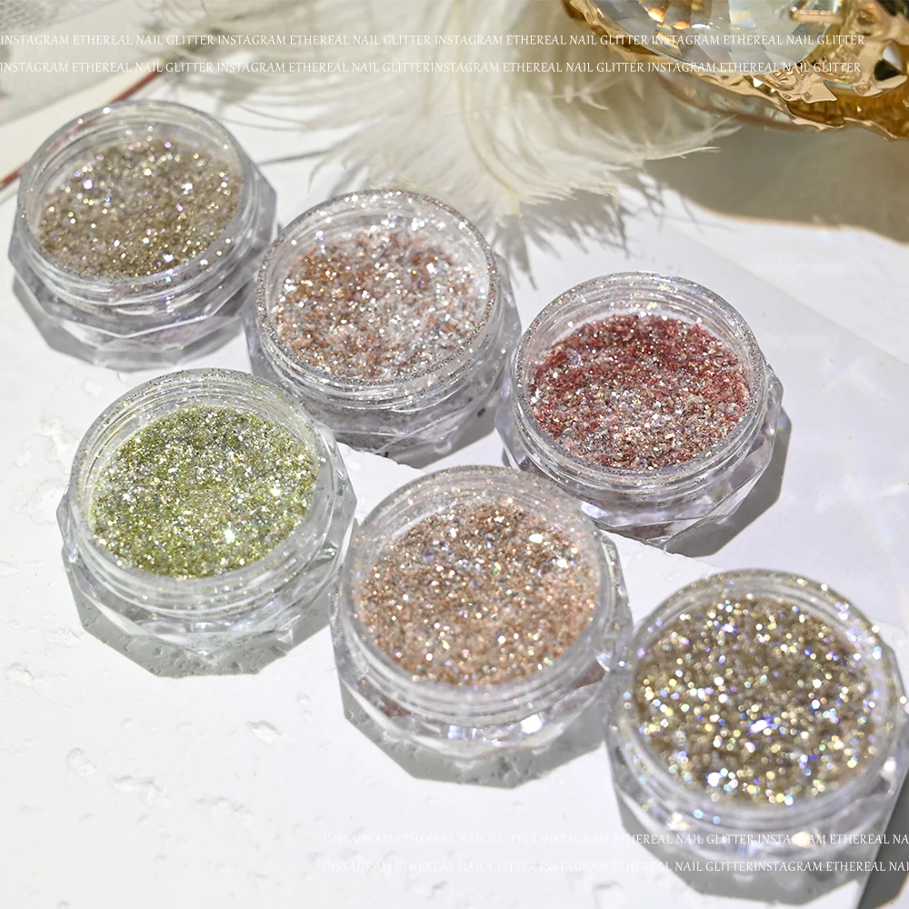 6pcs/set  Crystal Diamond Powder Rainbow Shiny Nail Art Glitter Pigment Holographic Micro Glass Manicure Decoration